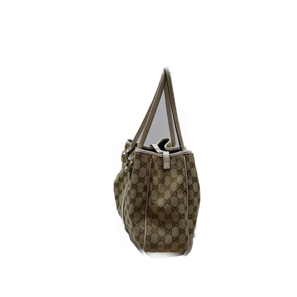 Gucci White Canvas Leather Tan Handbag GG Beige Twins Off
